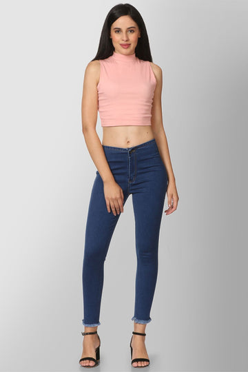 Belt-Less Plain Denims with Raw Hem