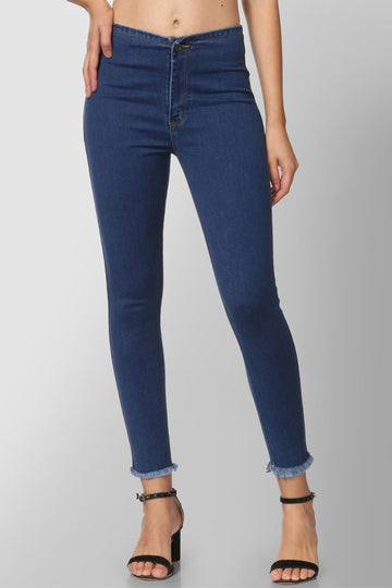 Belt-Less Plain Denims with Raw Hem