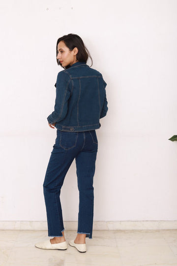Panelled Denim Jacket with Flap Pockets